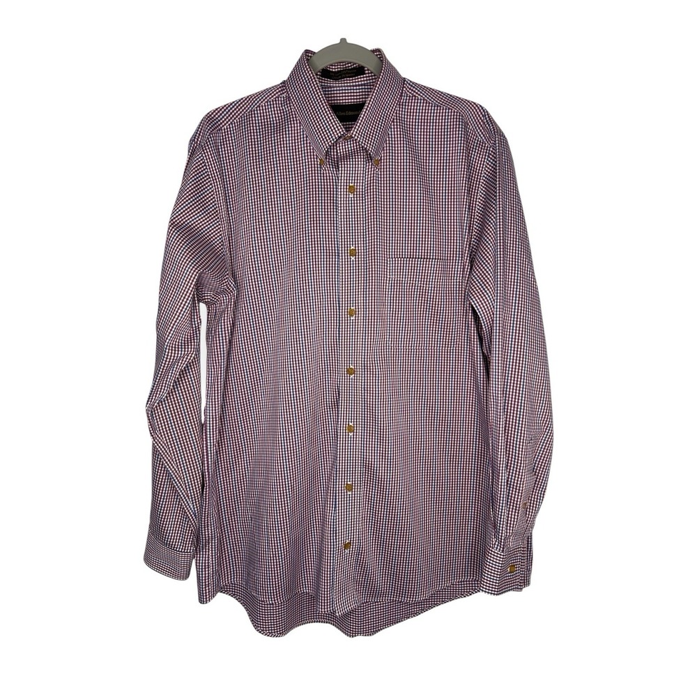 Allen Edmonds Men's M Check Stretch Cotton Long Sleeve Button Down Shirt